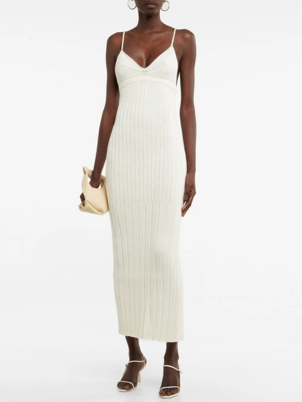KHAITE Olympia Ribbed Knit Cotton Blend Sleeveless Maxi Dress Ivory M Org $1,180